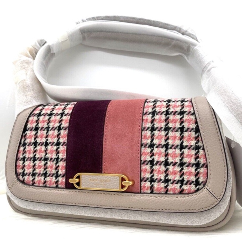 NWT Kate Spade Racing Stripe Plaid Twill Fabric Flap Magnetic Close 2Way Bag. - Picture 4 of 8